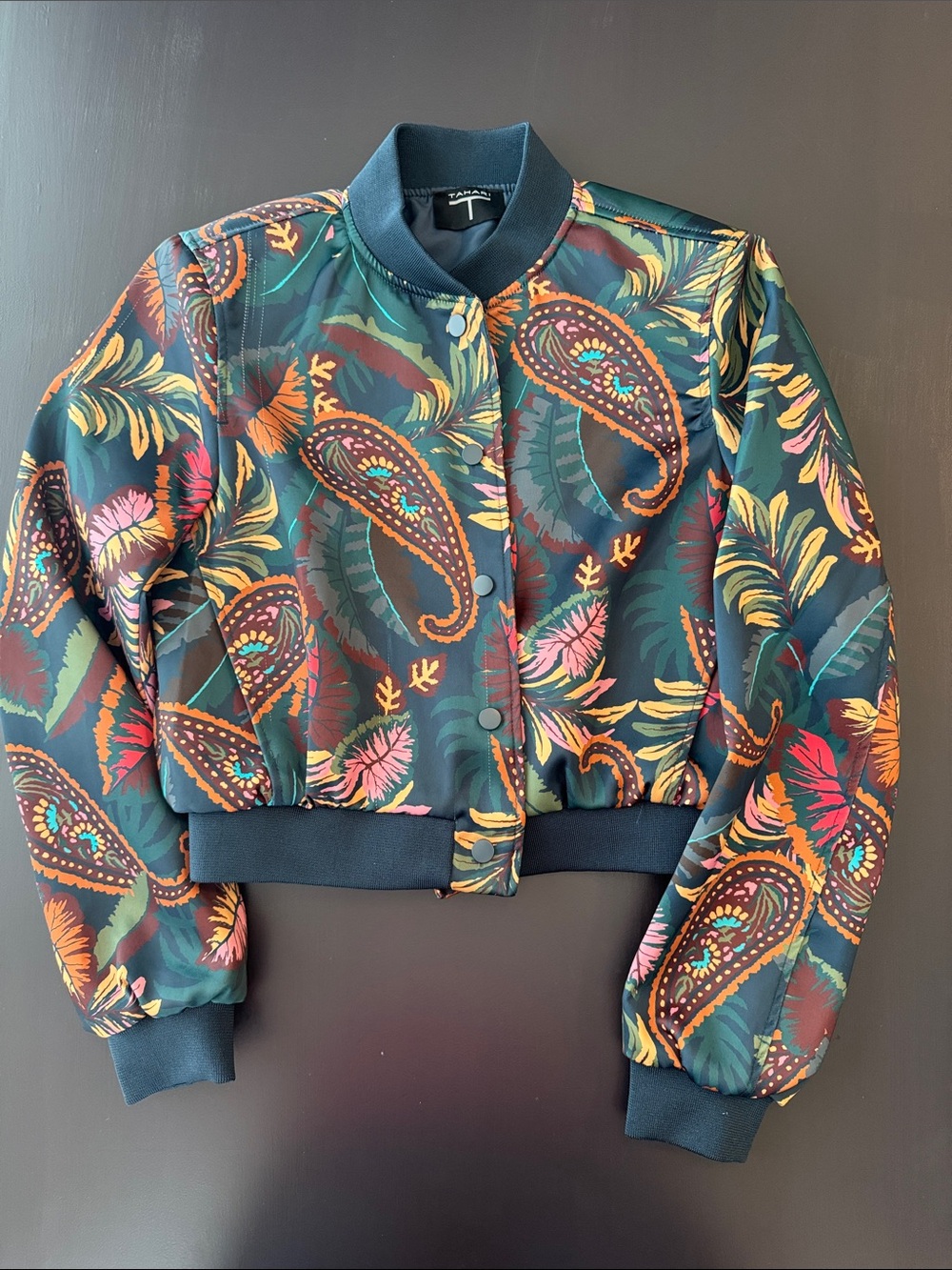 Tahari Paisley bomber jacket-multicolor print size small bold and vibrant